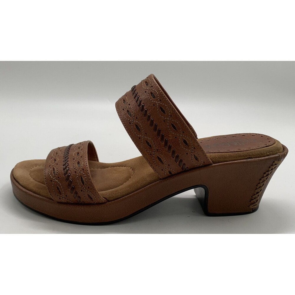 Strictly Comfort Brown Leather 2.5" Heel Slide Slip On Sandals Women's 9.5 M NEW